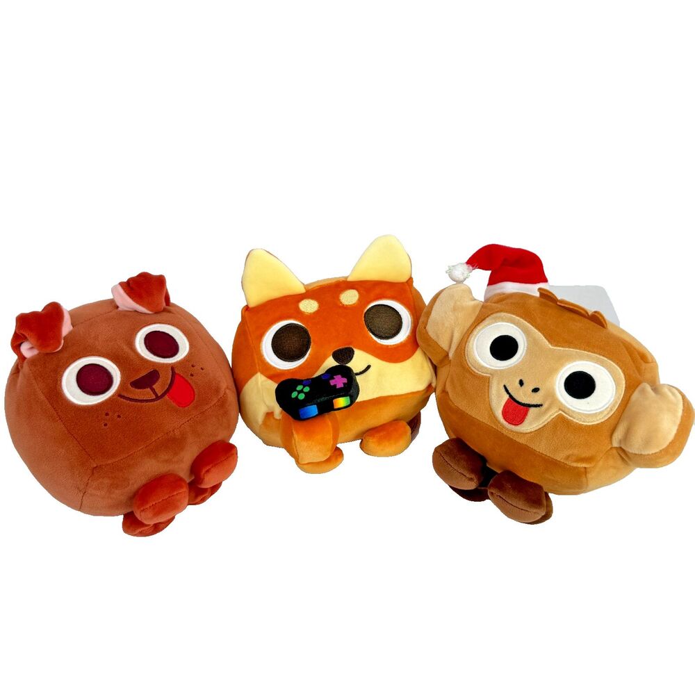 Pet Simulator X Plush Lot of 3 Big Games Dog Fox with Controller Santa Monkey